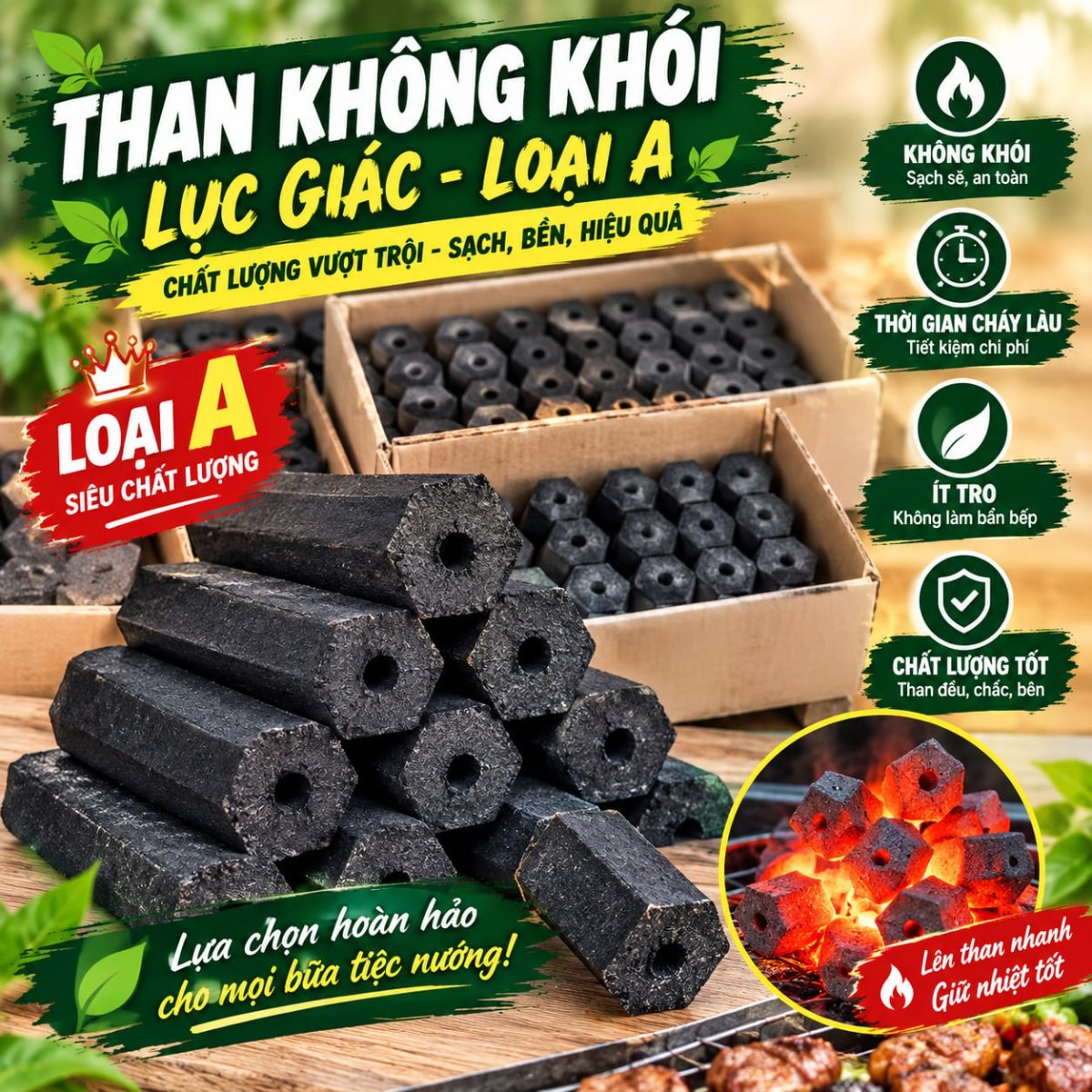 Than không khói lục giác loại A (xuất khẩu)
