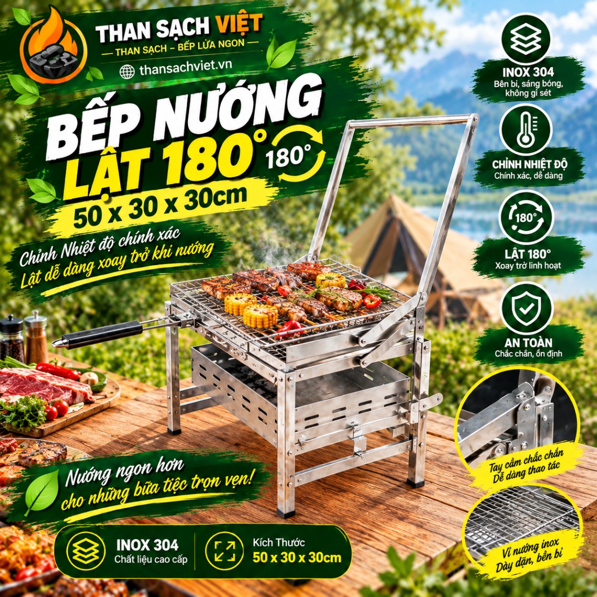 Bếp nướng lật 180° 50x30x30cm