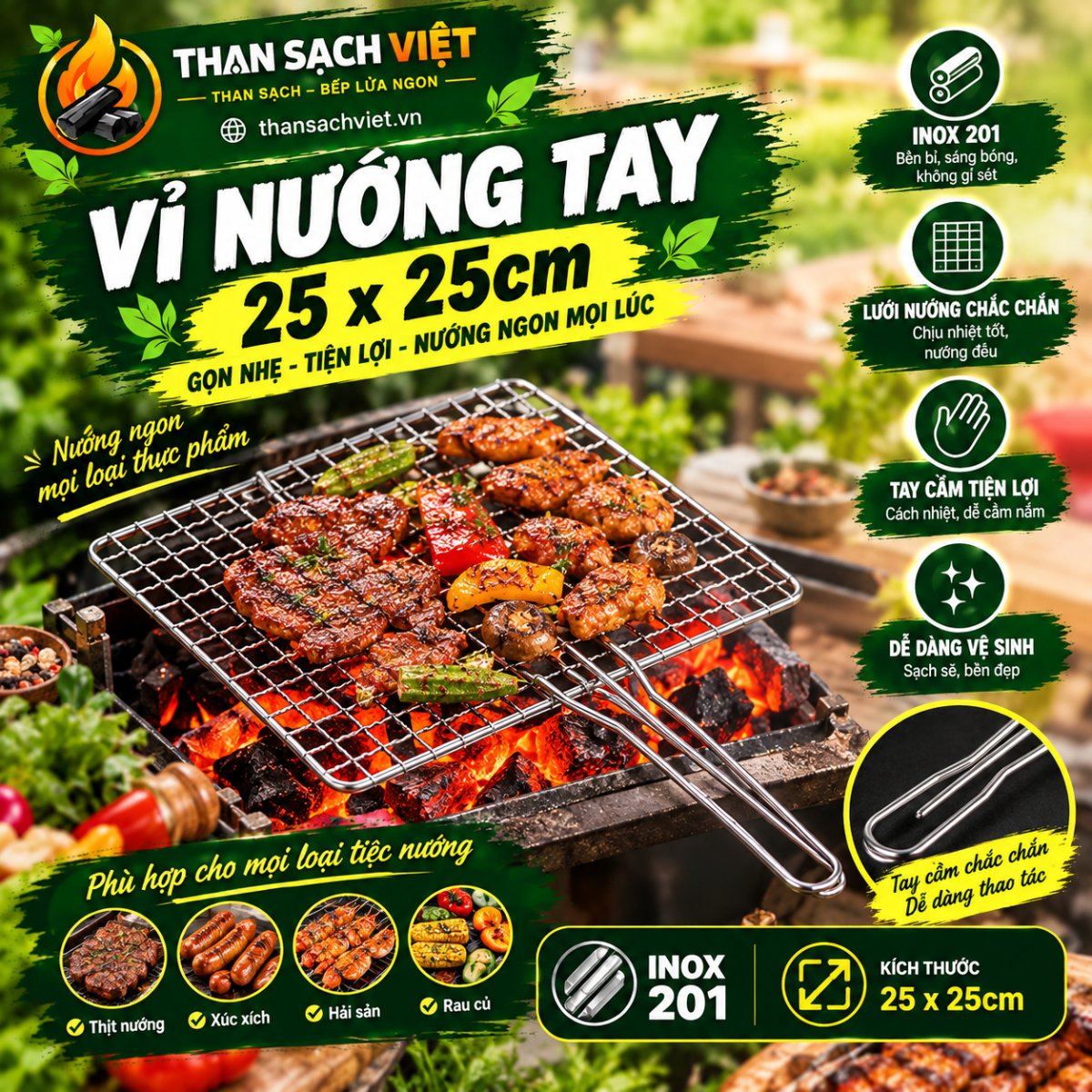 Vỉ nướng tay 25x25cm