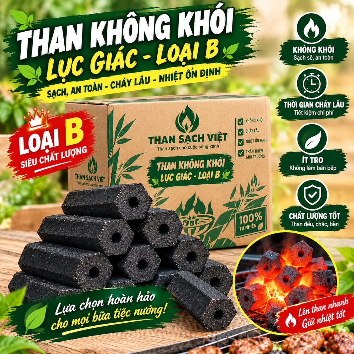 Hexagonal smokeless charcoal Grade B