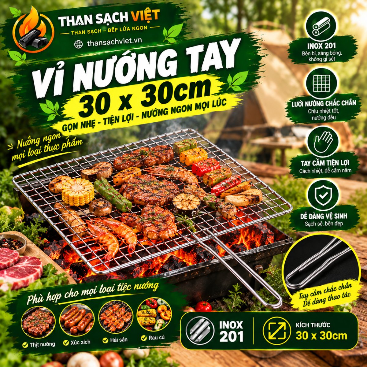 Vỉ nướng tay 30x30cm